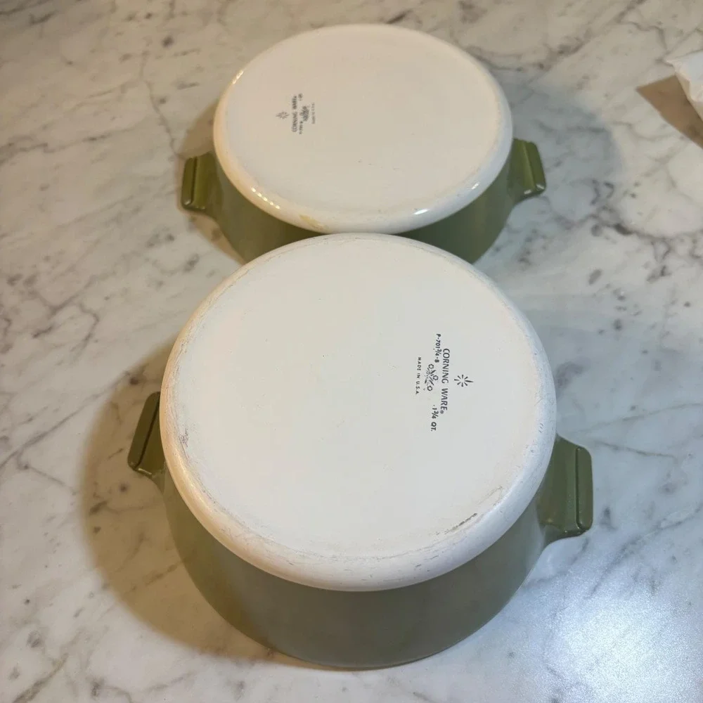Vintage Corning Ware Avocado Green Casserole Dish Set P-701-B P-701 3/4-B 2pc